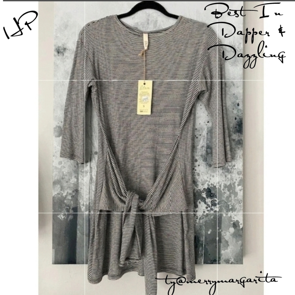 Elan Black White Stripe Tie 3/4 Sleeve Dress S NWT